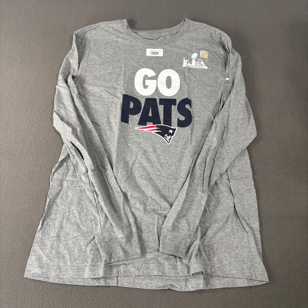 Nike New England Patriots Super Bowl LI Go Pats Long Sleeve Shirt Mens XL Grey